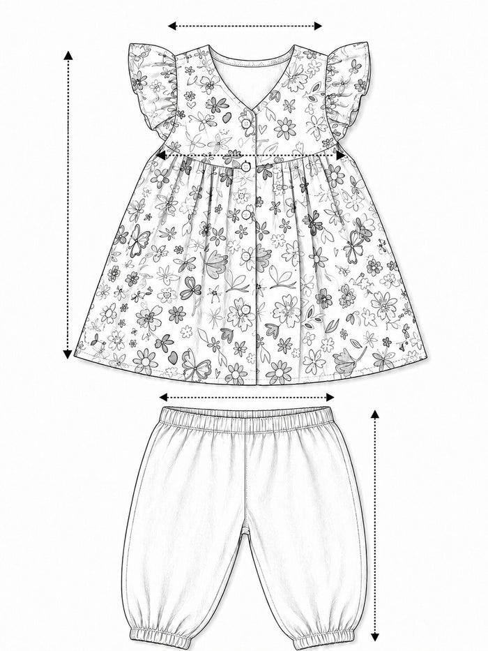 Pspeaches Baby Girls Turquoise & Yellow Ethnic Floral Print Cotton A-Line Kurta With Pant Set ( Sku-Ing-Ks-Leafcottonturq ) size chart