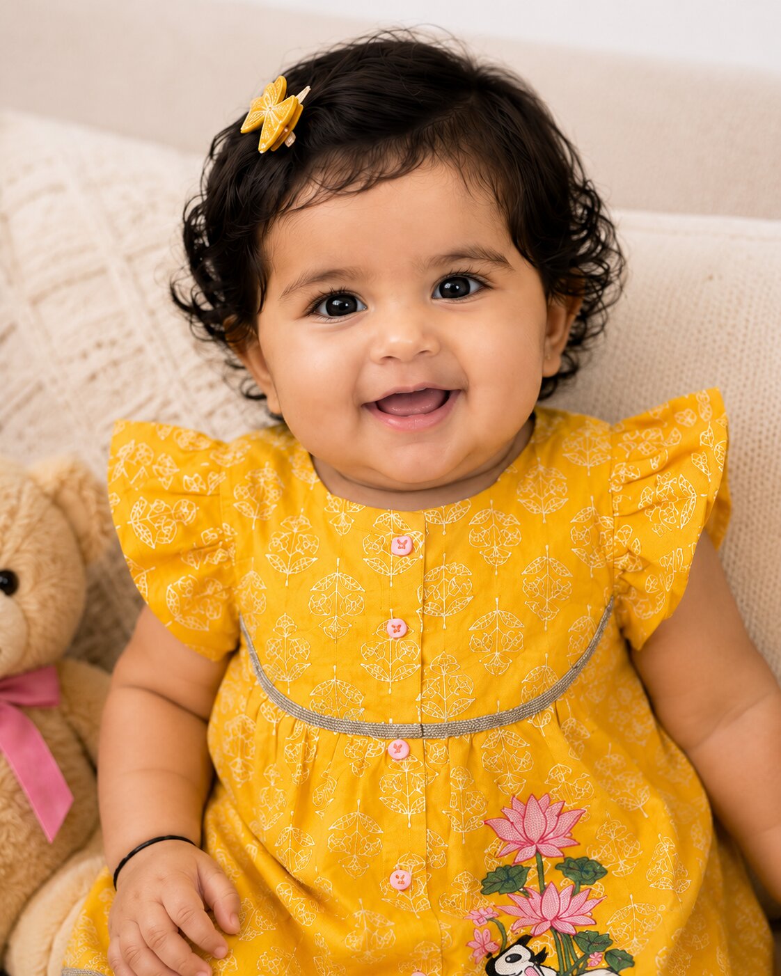 Pspeaches Baby Girl Yellow Ethnic Printed Cotton A-Line Kurta With Pant