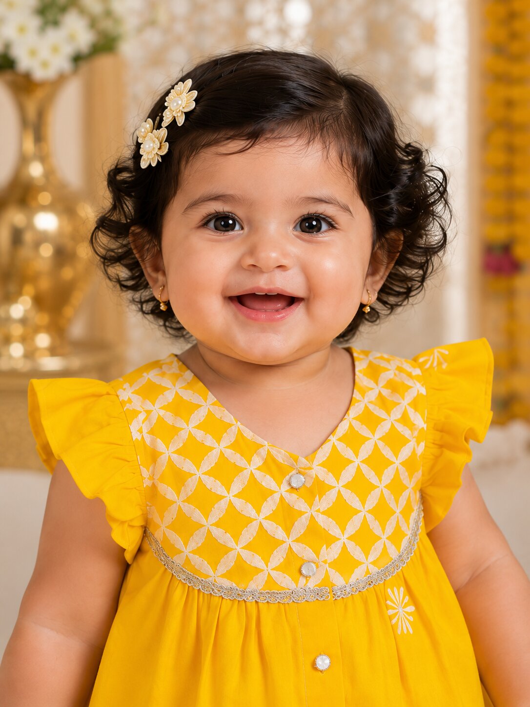 Pspeaches Baby Girl Yellow Ethnic Solid Rayon Asymmetric Kurta With Pant