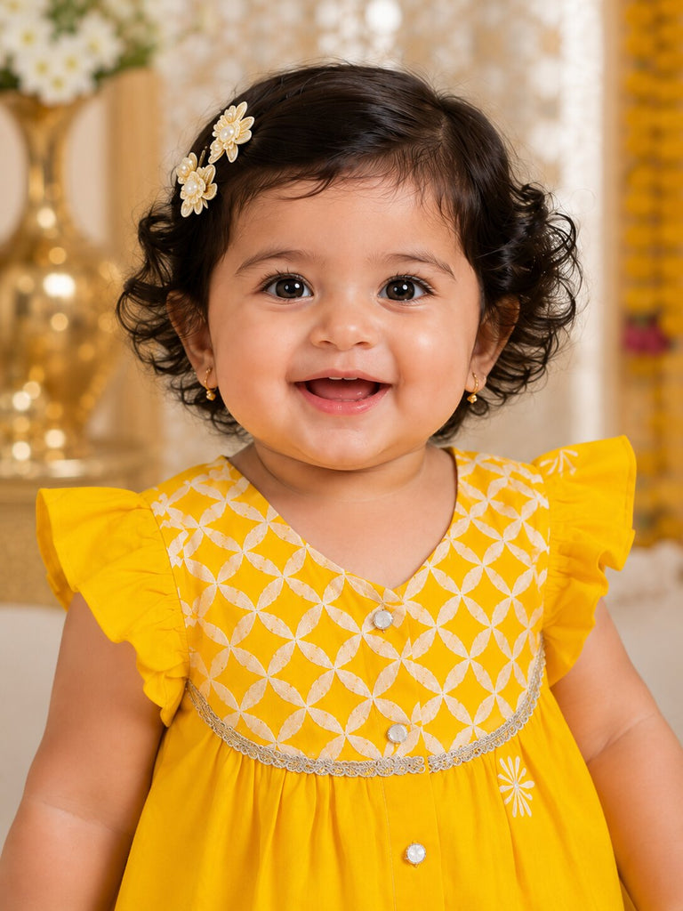 Pspeaches Baby Girl Yellow Ethnic Solid Rayon Asymmetric Kurta With Pant