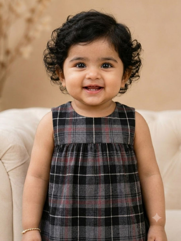 Pspeaches Baby Girl Grey & Black Ethnic Printed Cotton Peplum Set Top With Pant Set