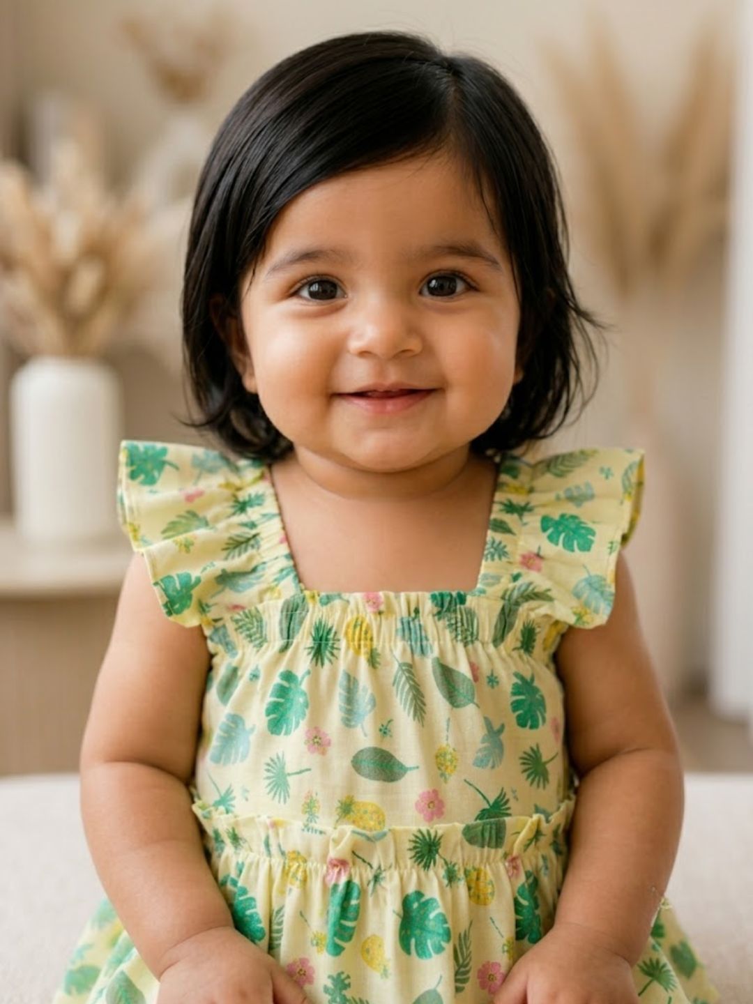 Pspeaches Baby Girl Cream Ethnic Printed Muslin A-Line Top With Pant Set