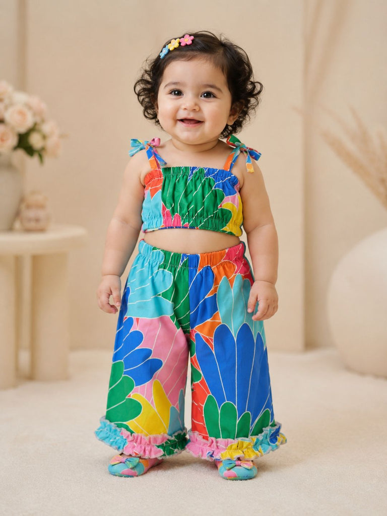 Pspeaches Baby Girl Multi Ethnic Printed Muslin Crop Top With Pant Set