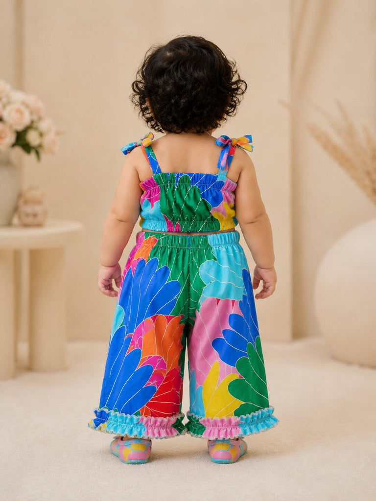 Pspeaches Baby Girl Multi Ethnic Printed Muslin Crop Top With Pant Set