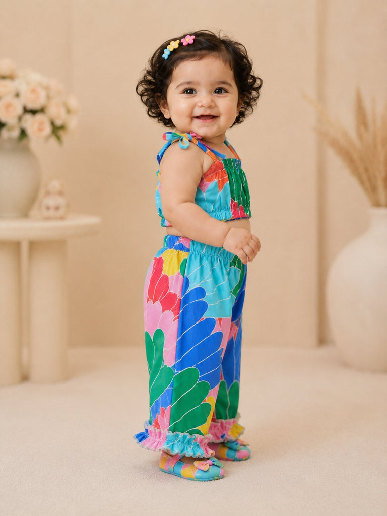 Pspeaches Baby Girl Multi Ethnic Printed Muslin Crop Top With Pant Set