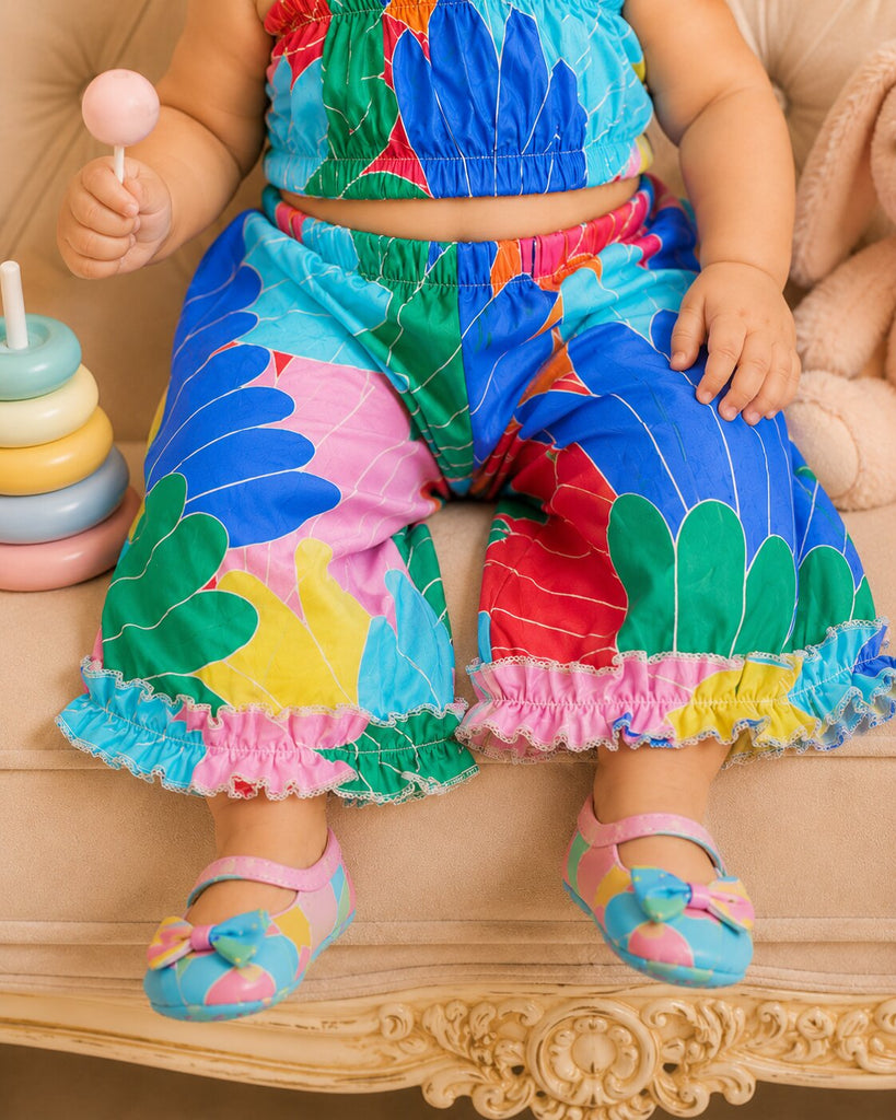 Pspeaches Baby Girl Multi Ethnic Printed Muslin Crop Top With Pant Set