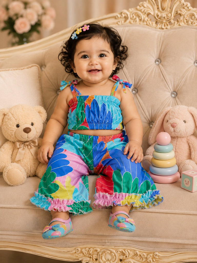 Pspeaches Baby Girl Multi Ethnic Printed Muslin Crop Top With Pant Set
