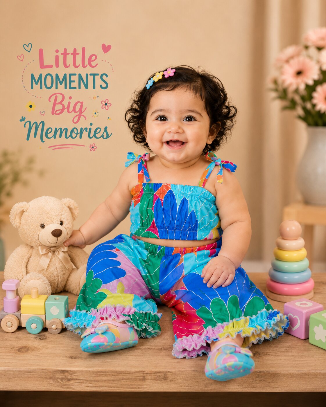 Pspeaches Baby Girl Multi Ethnic Printed Muslin Crop Top With Pant Set