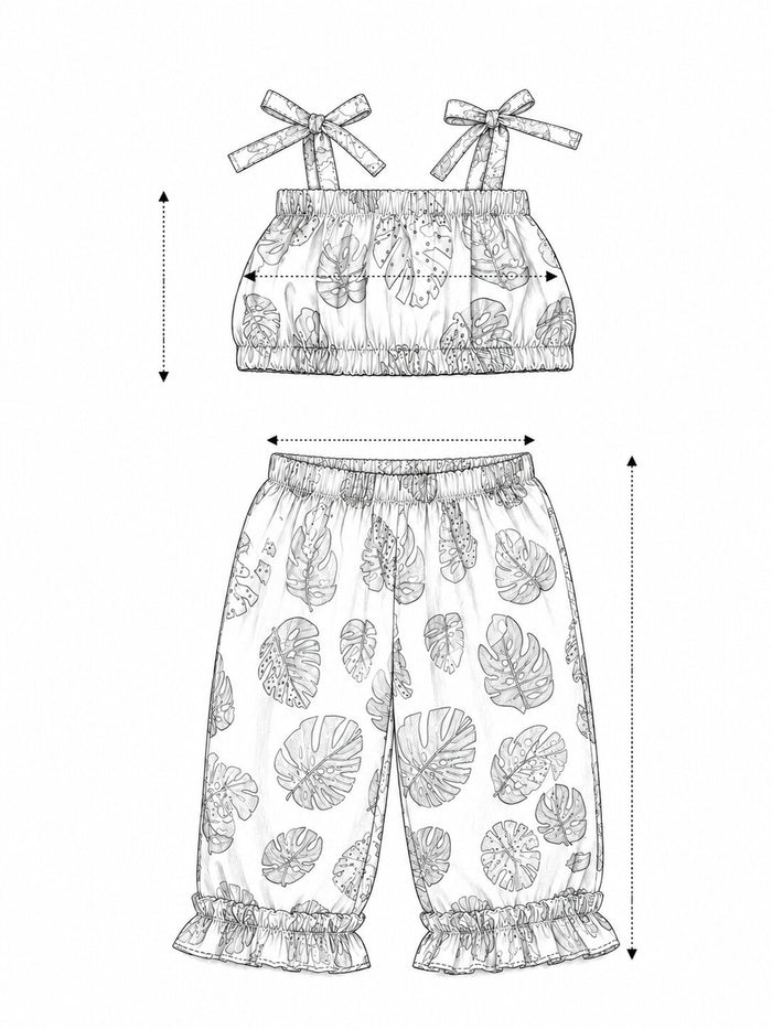 Pspeaches Baby Girl Multi Ethnic Leaf Print Rayon Crop Top With Pant Set ( Sku-Ing-S-Peachleaf ) size chart