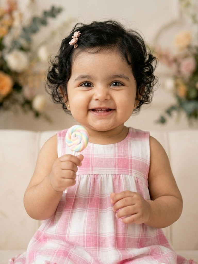Pspeaches Baby Girl White & Pink Ethnic Printed Cotton A-Line Top With Pant Set