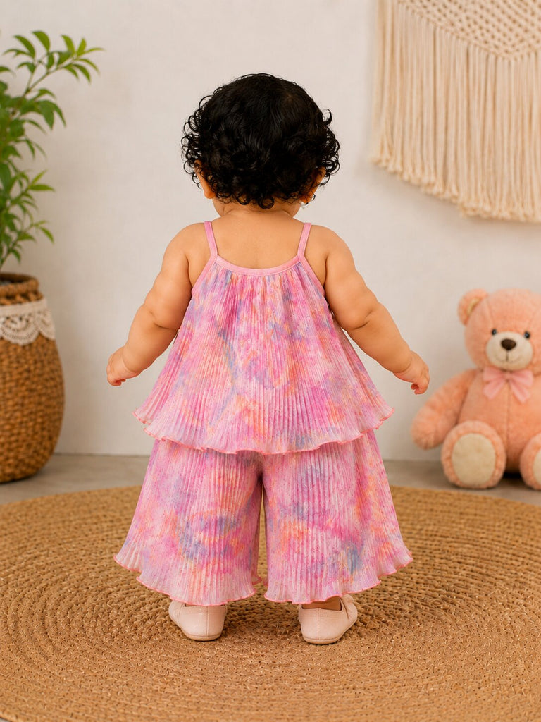 Pspeaches Baby Girl Multi Ethnic Multi Pleated Georgette A-Line Top With Pant Set