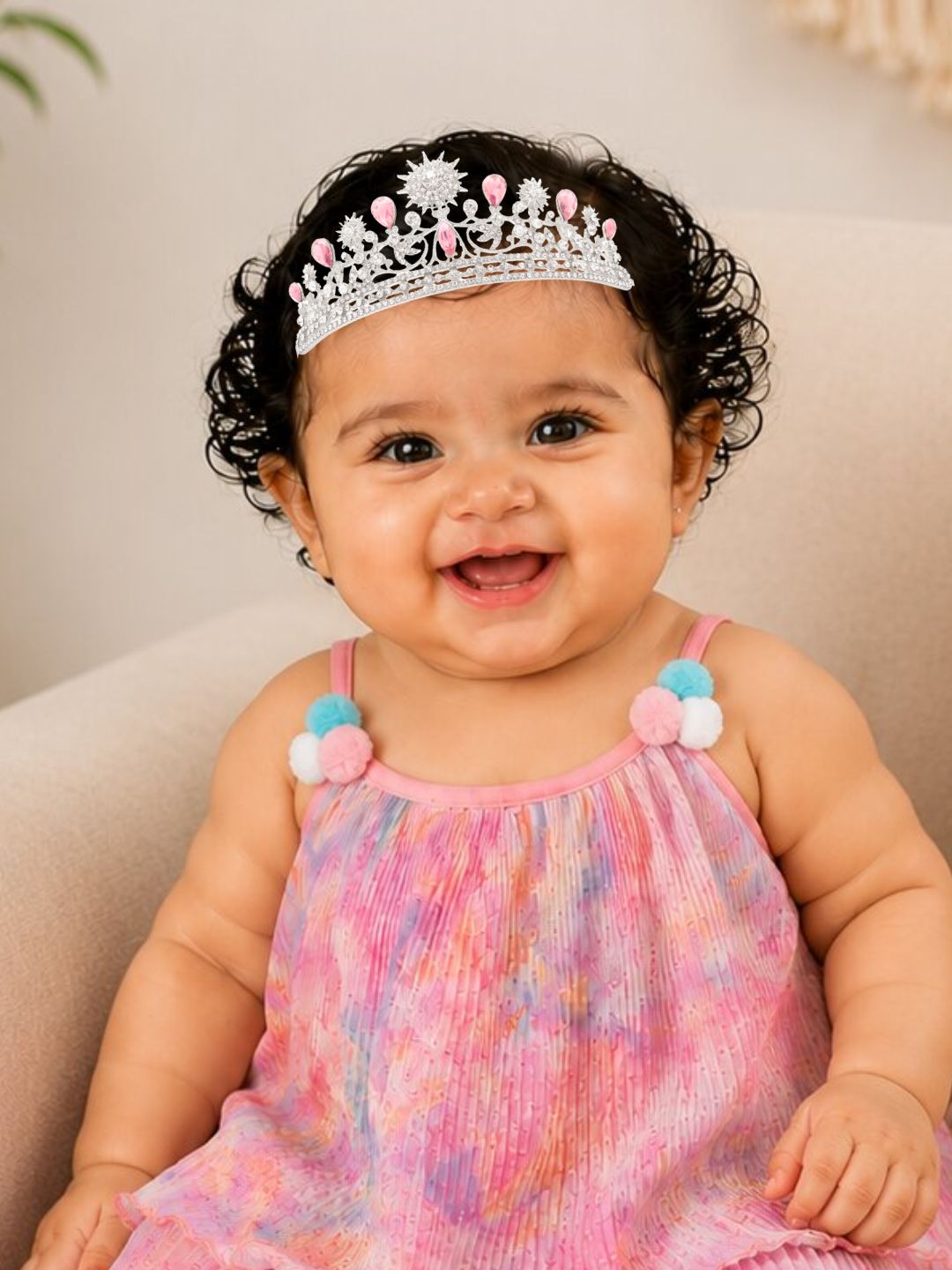 Pspeaches Baby Girl Multi Ethnic Multi Pleated Georgette A-Line Top With Pant Set