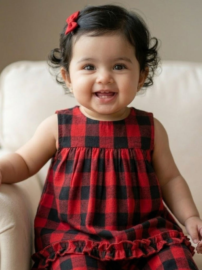 Pspeaches Baby Girl Red & Black Ethnic Printed Cotton Peplum Set Top With Pant Set