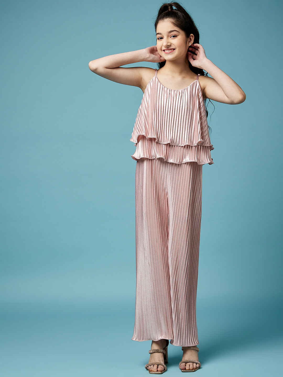 Girls Accordion Pleated Basic Jumpsuit (j-pleatjaz)