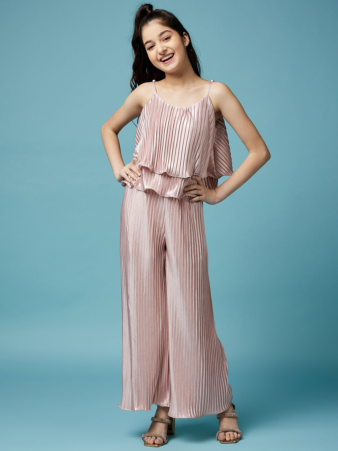 Girls Accordion Pleated Basic Jumpsuit (j-pleatjaz)