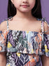 Girls Printed Cotton Off-shoulder Playsuit (j-multileaf)