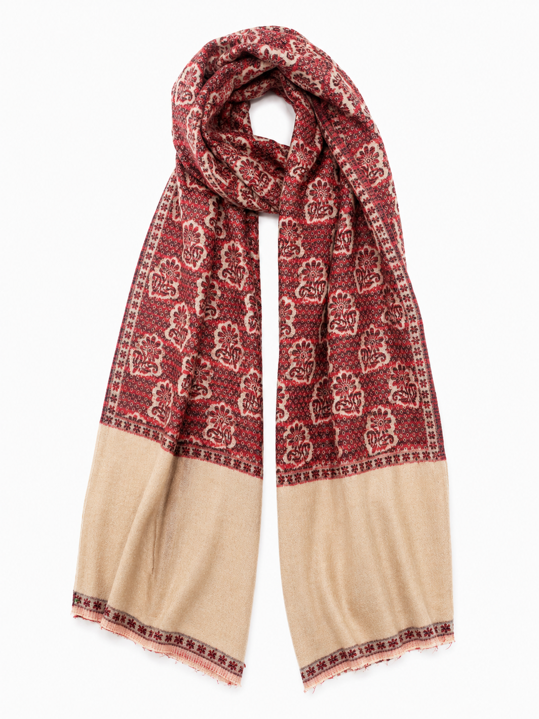 Pspeaches Women's Maroon Acrylic Raised Floral Woolen Shawl