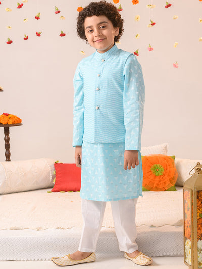 Boys Printed Pure Cotton Kurta with Pyjamas (KP-BLUEKHADDI)