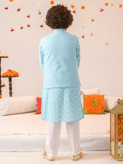 Boys Printed Pure Cotton Kurta with Pyjamas (KP-BLUEKHADDI)