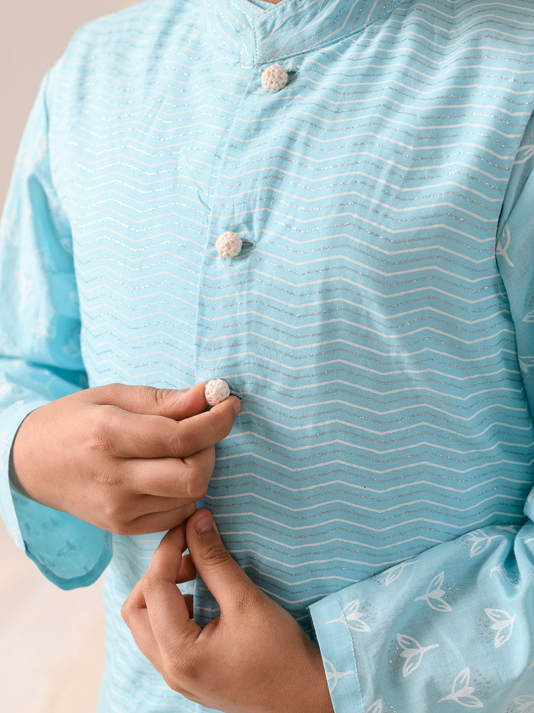 Boys Printed Pure Cotton Kurta with Pyjamas (KP-BLUEKHADDI)