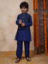 Boys Mandarin Collar Straight Kurta Pyjamas With Nehru Jacket (KP-BLUETAFETA)