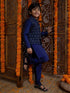 Boys Mandarin Collar Straight Kurta Pyjamas With Nehru Jacket (KP-BLUETAFETA)