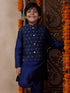Boys Mandarin Collar Straight Kurta Pyjamas With Nehru Jacket (KP-BLUETAFETA)