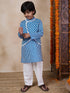 Boys Mandarin Collar Floral Regular Kurta With Pyjamas (KP-BLUEWHITESTRIPE)