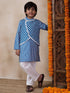 Boys Mandarin Collar Floral Regular Kurta With Pyjamas (KP-BLUEWHITESTRIPE)