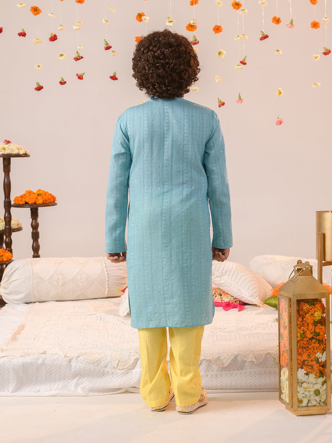 Boys Ethnic Motifs Printed Regular Pure Cotton Kurta With Pyjamas (KP-BLUEYELLOW)