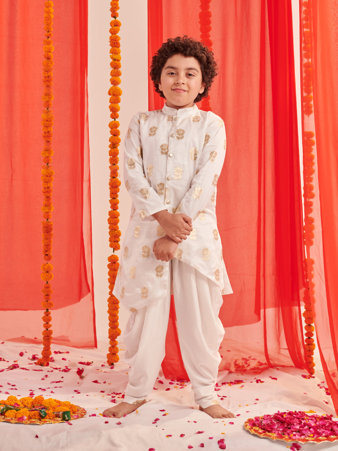 Boys Floral Printed Regular Kurta With Dhoti Pants (KP-BROCADEBOOTI)