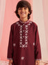 Boys Embroidered Regular Kurta With Pyjamas (KP-BURGUNDY)