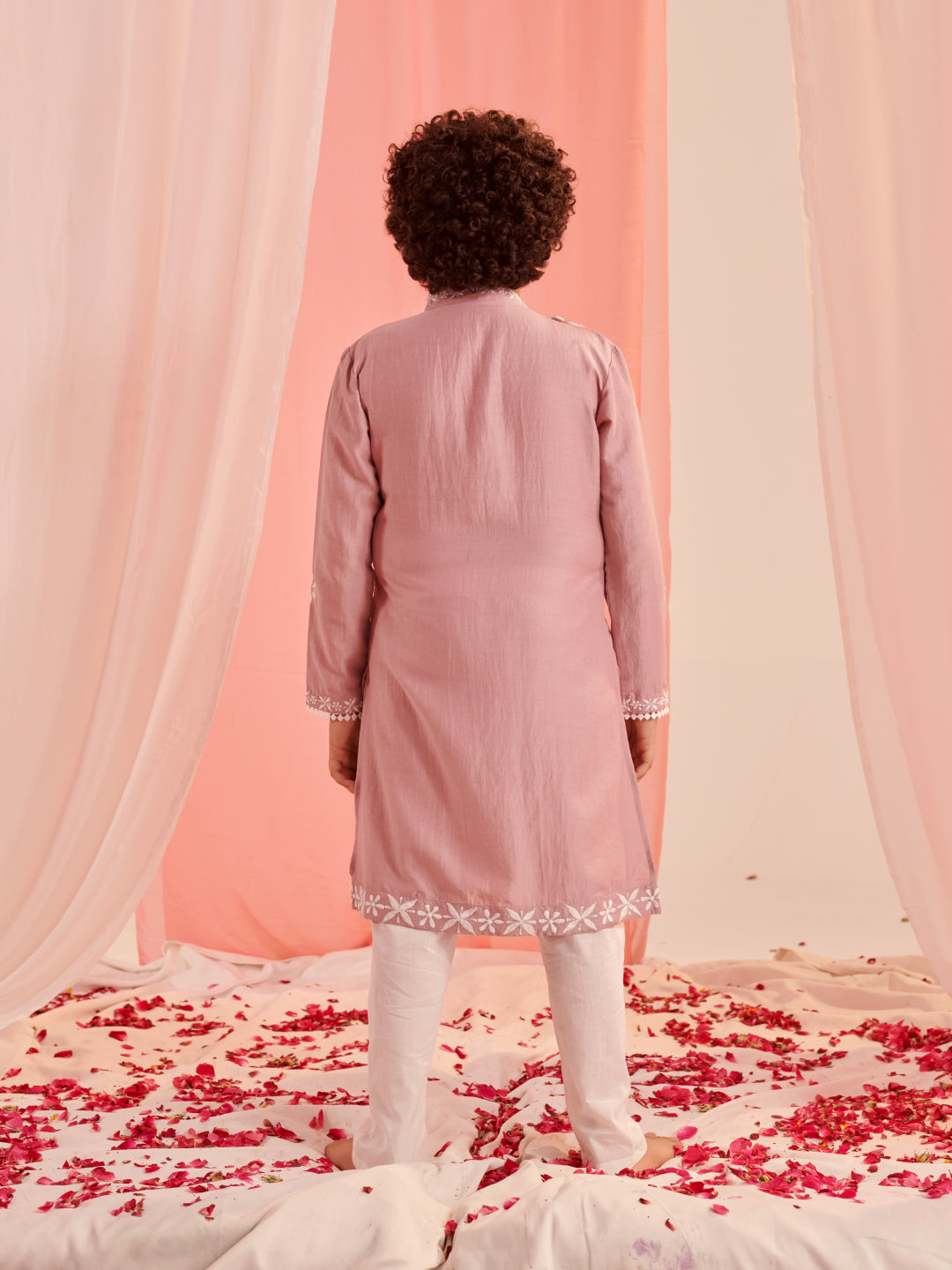 Boys Floral Embroidered Regular Kurta With Pyjamas (KP-DUSTYPINK)