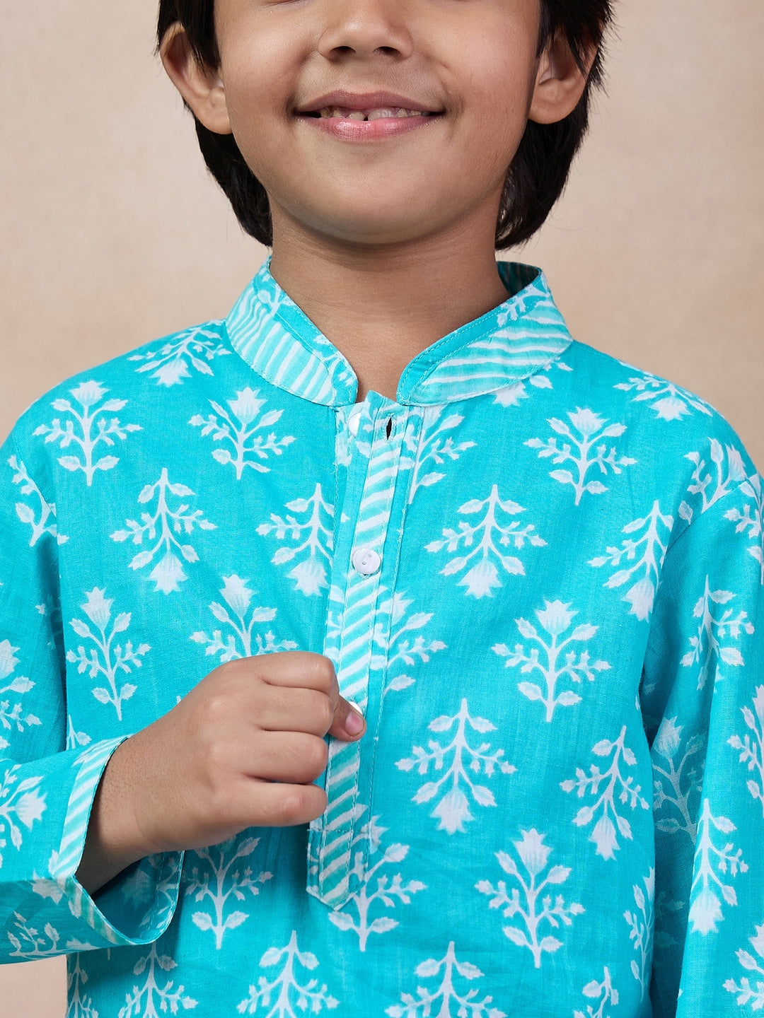 Boys Mandarin Collar Ethnic Motifs Printed Regular Kurta With Pyjamas (KP-FIROZIBOOTA)