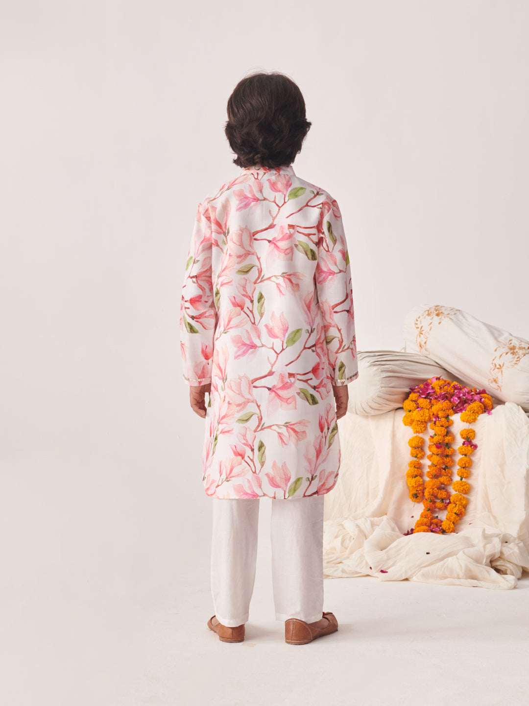 Boys Floral Printed Regular Kurta With Pyjamas (KP-FLORALPINKFLAX)