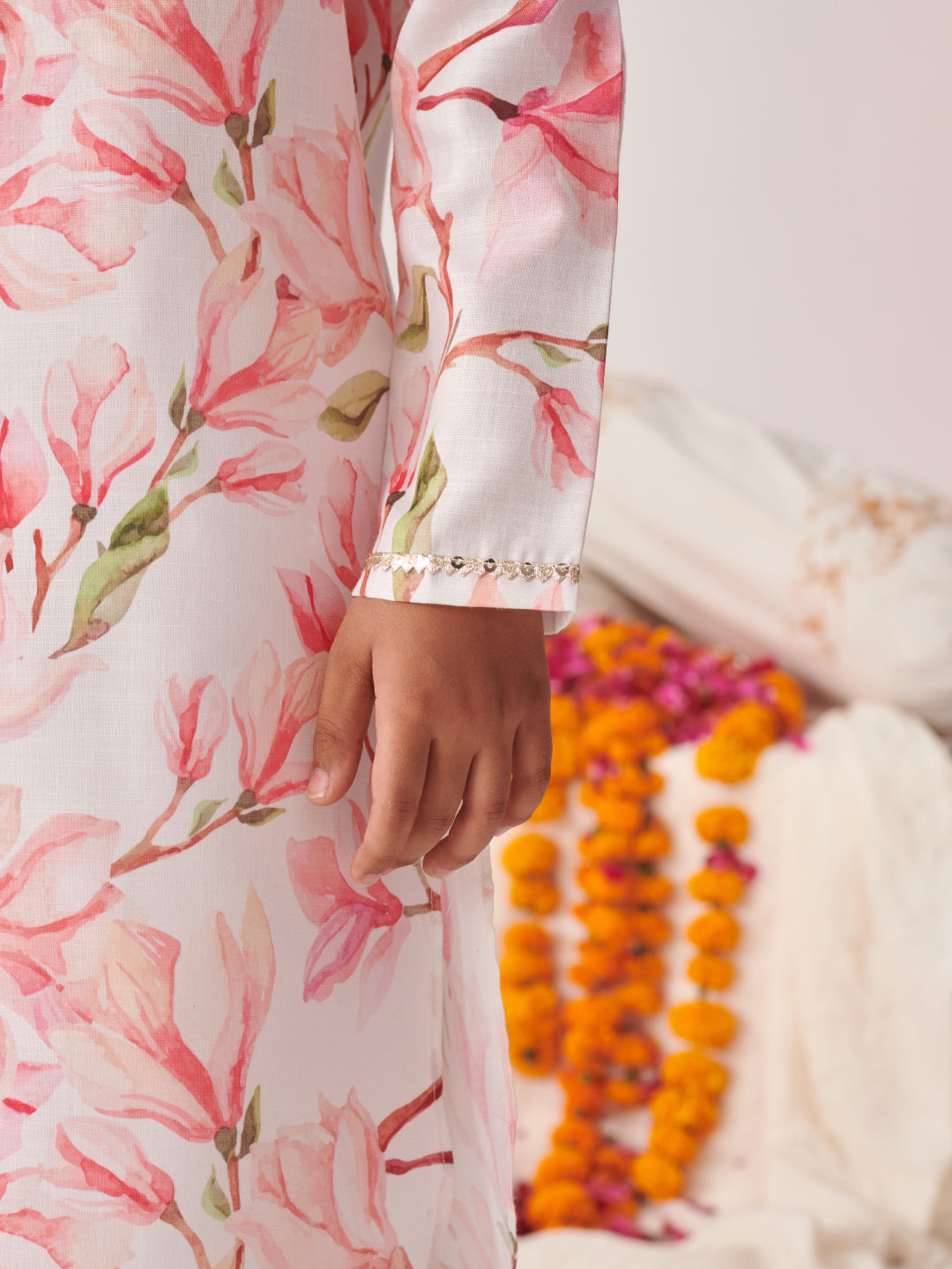 Boys Floral Printed Regular Kurta With Pyjamas (KP-FLORALPINKFLAX)