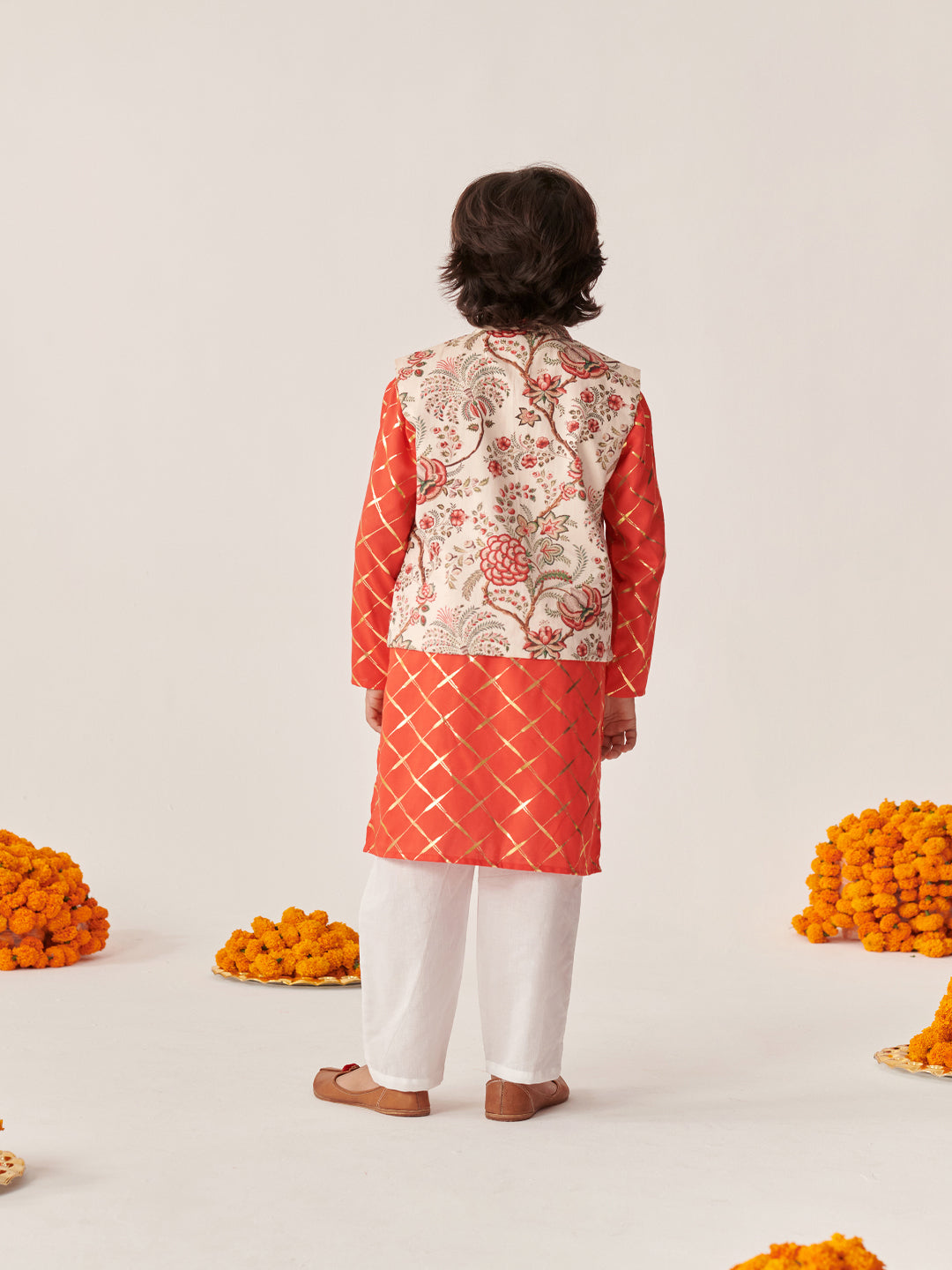 Boys Printed Regular Kurta With Pyjamas (KP-FOILORANGE)