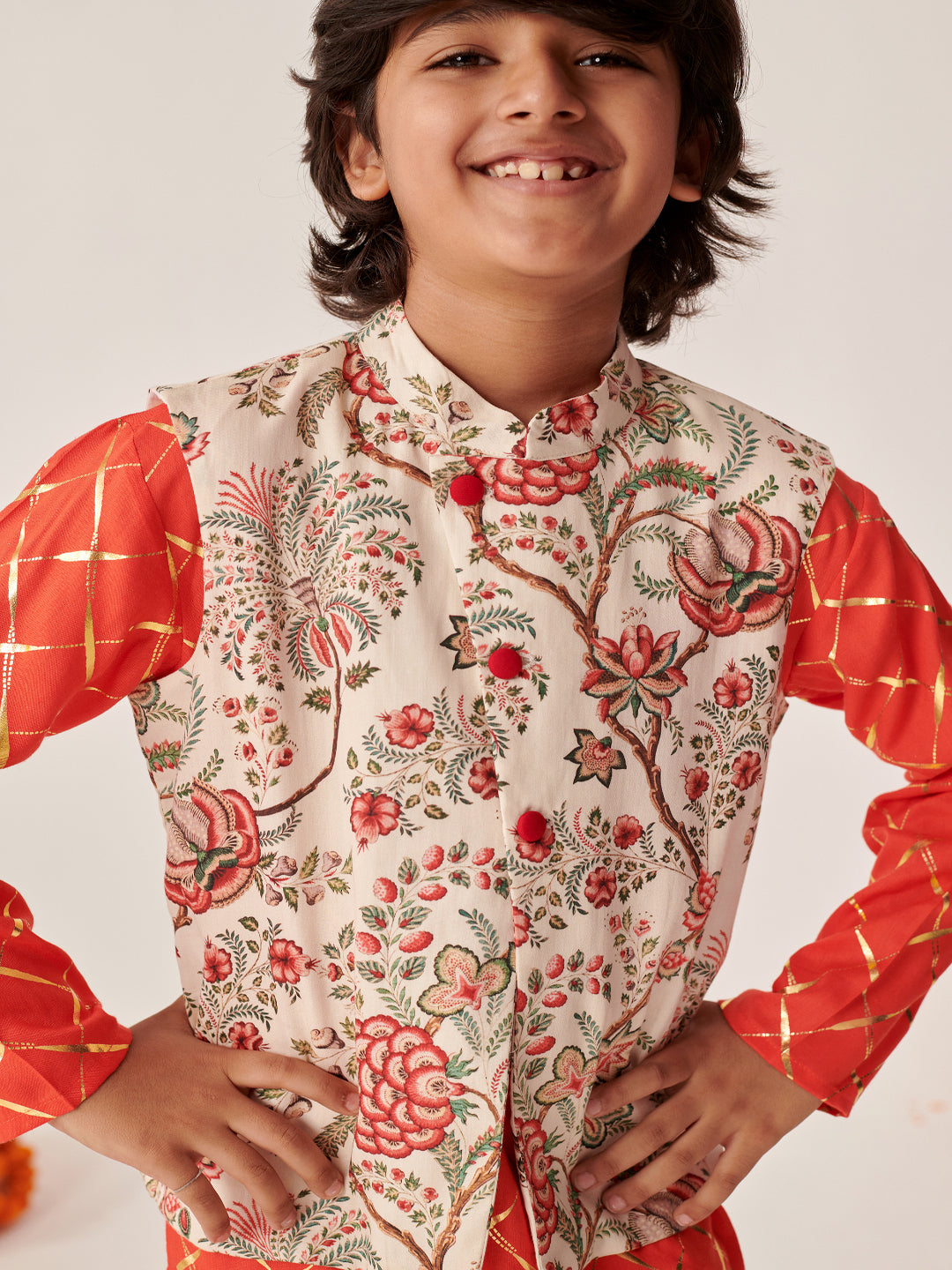 Boys Printed Regular Kurta With Pyjamas (KP-FOILORANGE)