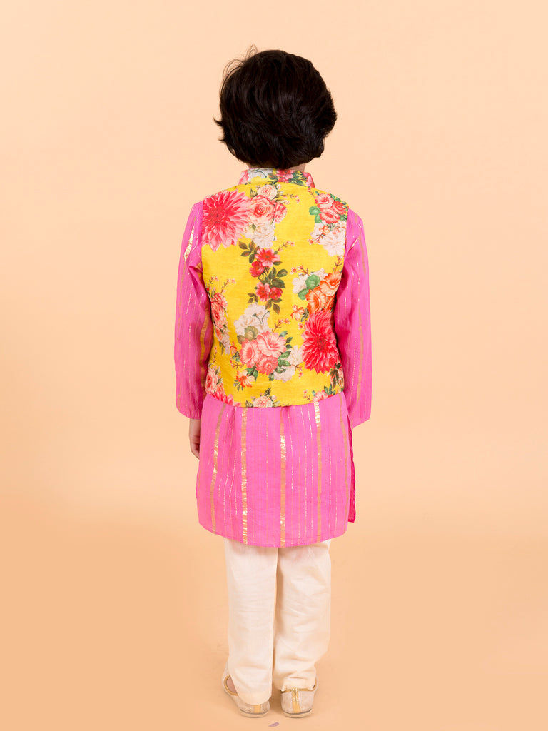 Boys Pink Floral Embroidered Kurti with Trousers (KP-floralggt)