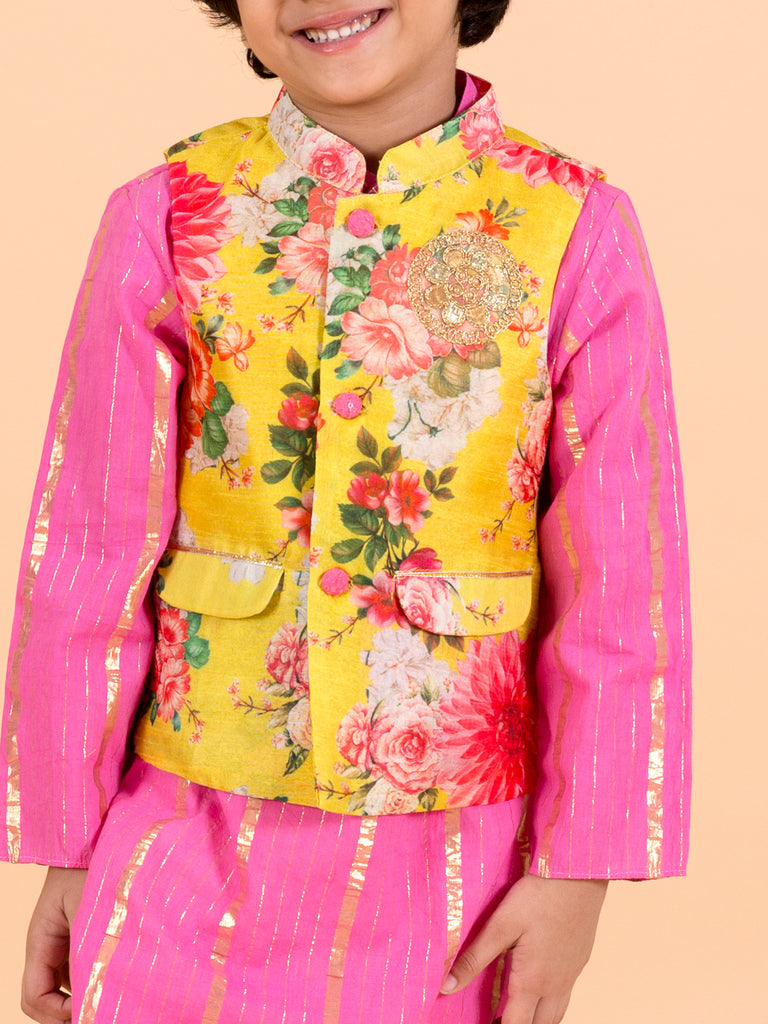 Boys Pink Floral Embroidered Kurti with Trousers (KP-floralggt)