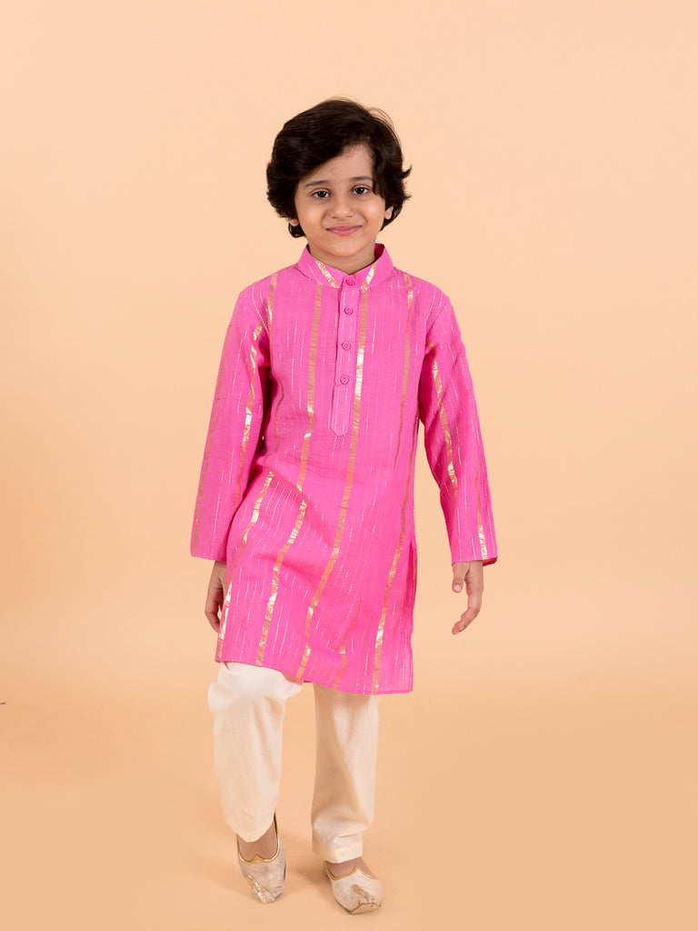 Boys Pink Floral Embroidered Kurti with Trousers (KP-floralggt)