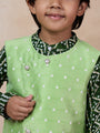 Boys Bandhani Printed Straight Kurta Pyjamas With Jacket (KP-GREENBROCADE)