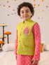 Boys Ethnic Motifs Printed Pure Cotton Kurta with Pyjamas & Nahru Jacket (KP-GREENFOIL_1)