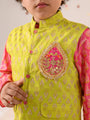 Boys Ethnic Motifs Printed Pure Cotton Kurta with Pyjamas & Nahru Jacket (KP-GREENFOIL_1)