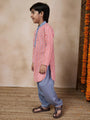 Boys Mandarin Collar Floral Printed Regular Kurta With Pyjamas (KP-GREYPEACH)