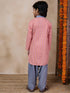 Boys Mandarin Collar Floral Printed Regular Kurta With Pyjamas (KP-GREYPEACH)