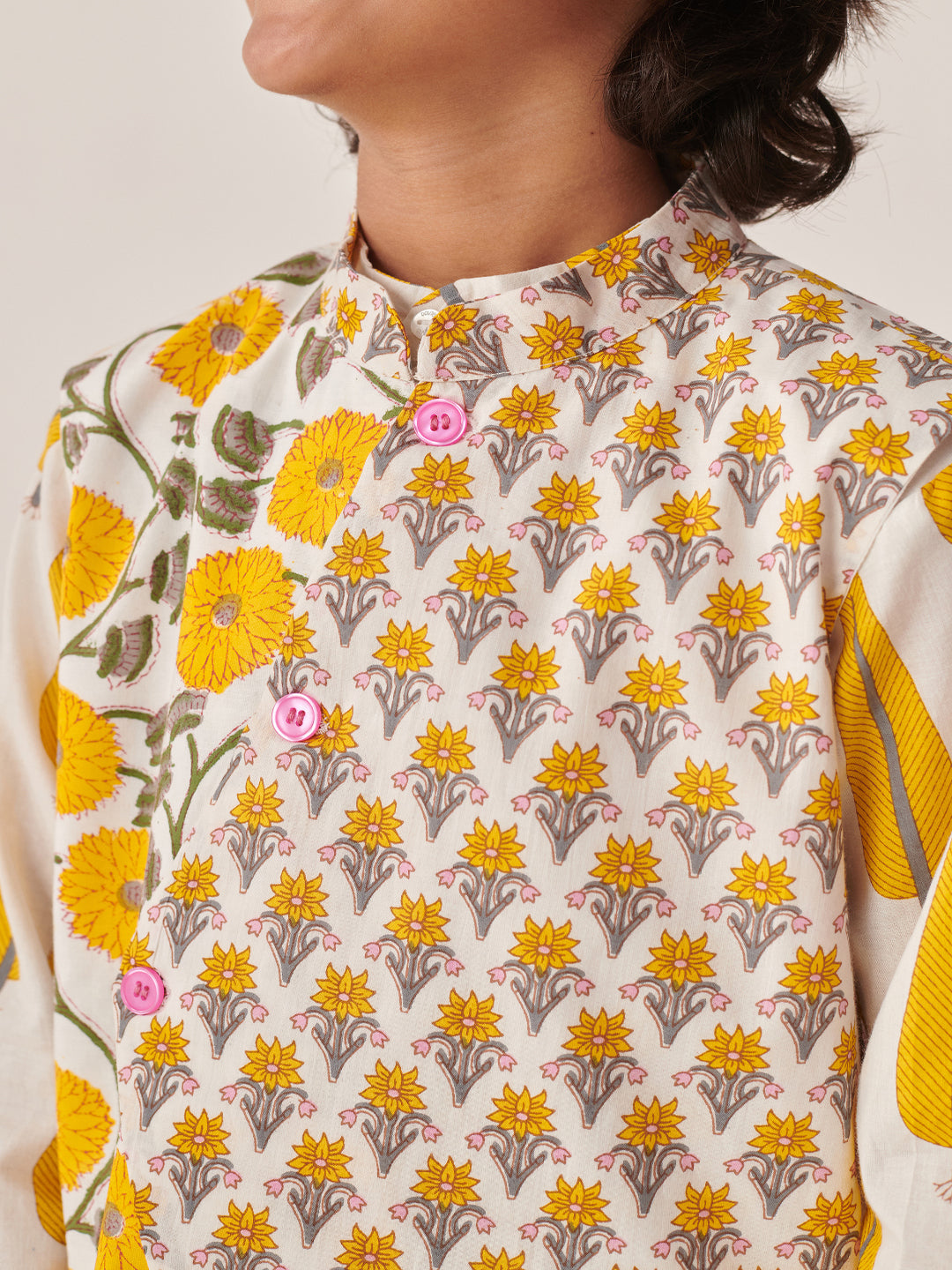 Boys Floral Printed Regular Kurta With Pyjamas (KP-GREYYELLOWJAAL)