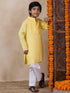 Boys Yoke Design Band Collar Straight Kurta With Pyjamas (KP-LEMONPINTUCKS)