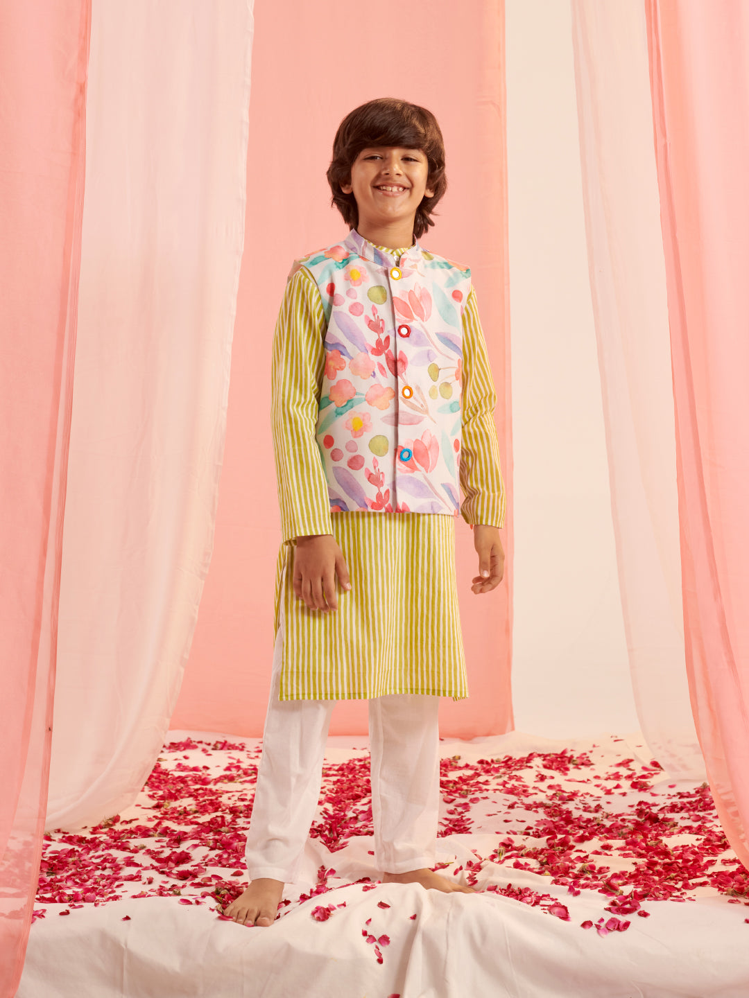 Boys Striped Regular Kurta With Pyjamas (KP-LTPURPLEJACKET)