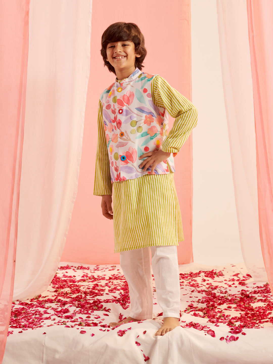 Boys Striped Regular Kurta With Pyjamas (KP-LTPURPLEJACKET)